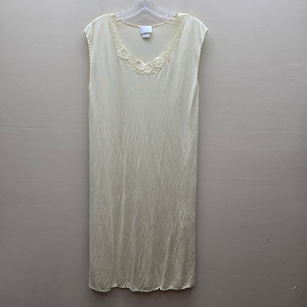 VTG Hanro of Switzerland Silk Lace Trim Sleeveless Nightgown Yellow Small Luxury